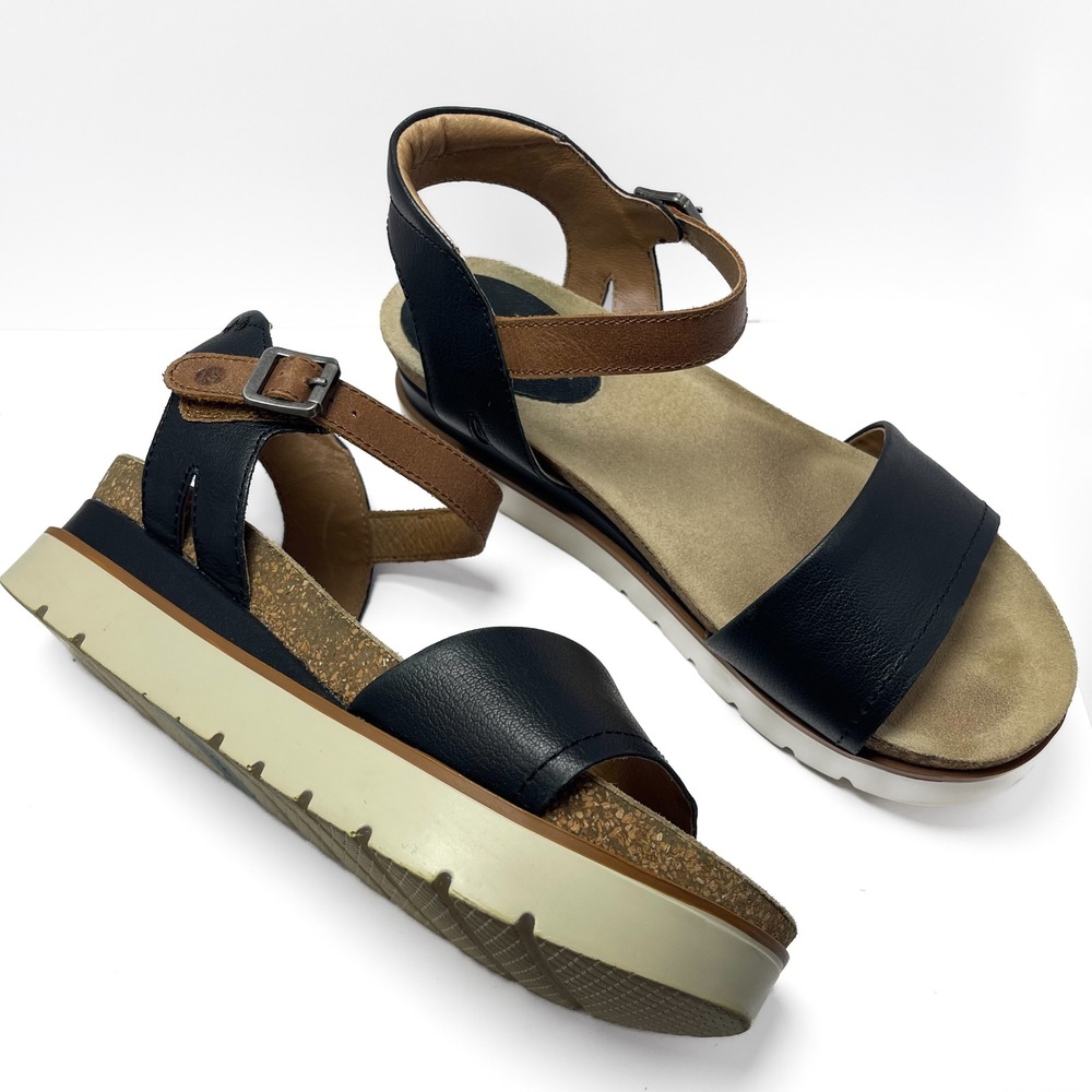 JOSEF SEIBEL Clea 01 Black Leather Cork Platform Heel Sandal Women's Sz 40/9-9.5